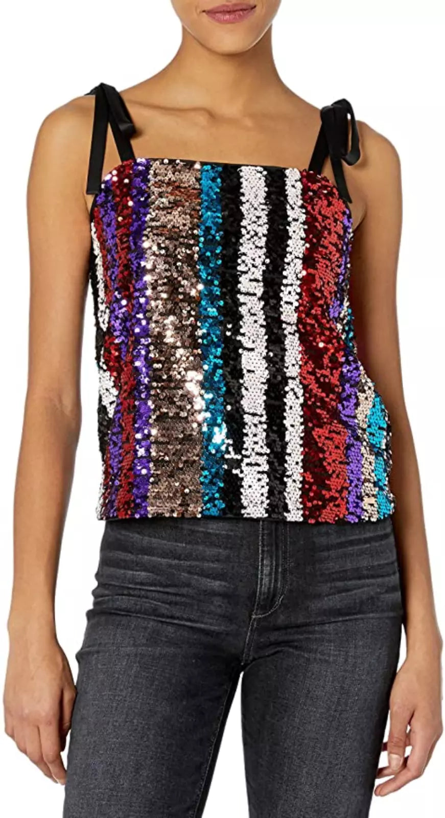 A|X Armani Exchange Womens Sleevless Sequin Party Top, Color: Multi XS/XL