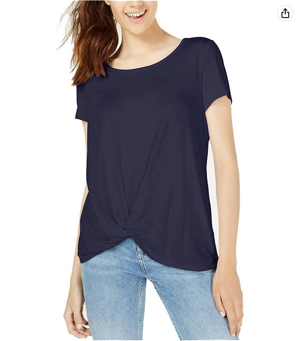 Hippie Rose Juniors' Twist-Front T-Shirt (Navy, Medium)