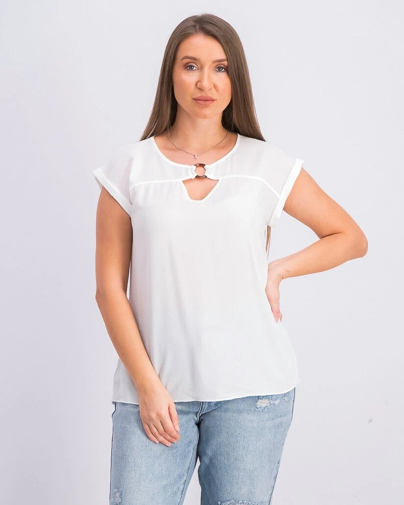 BCX Juniors' Keyhole-Neck Top Off White Size XS