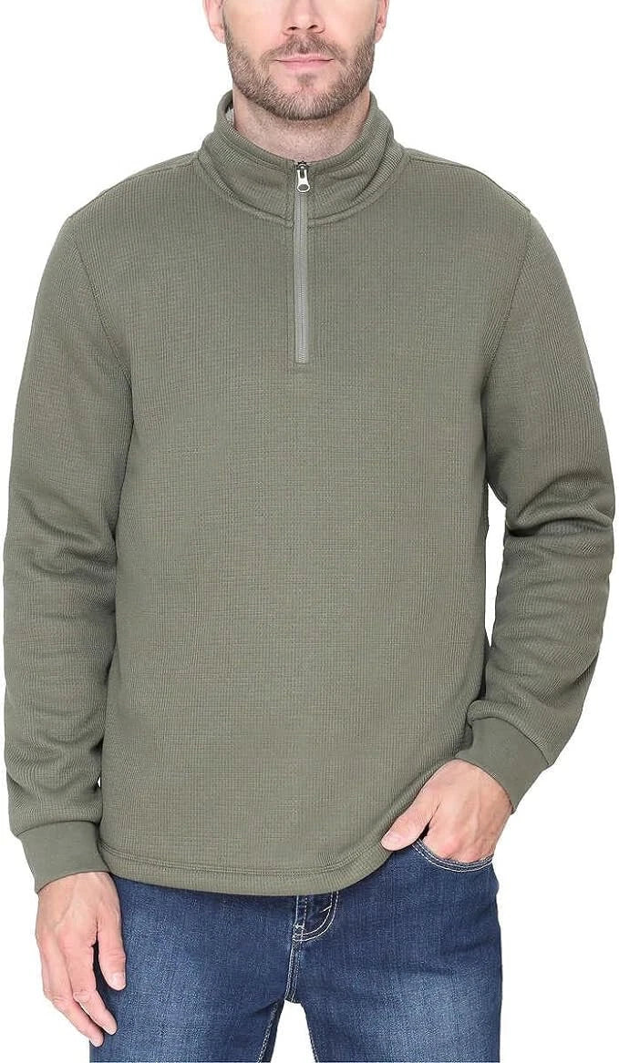 BC Clothing Mens Bonded Fleece Lined Body Lined Quarter Zip Pullover Top Green M