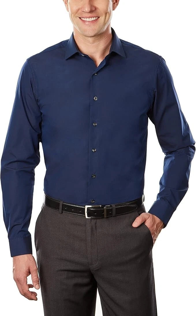 Kenneth Cole REACTION Men's the flex Dress Shirt Slim Fit, Navy XL 17.5 - 34/35