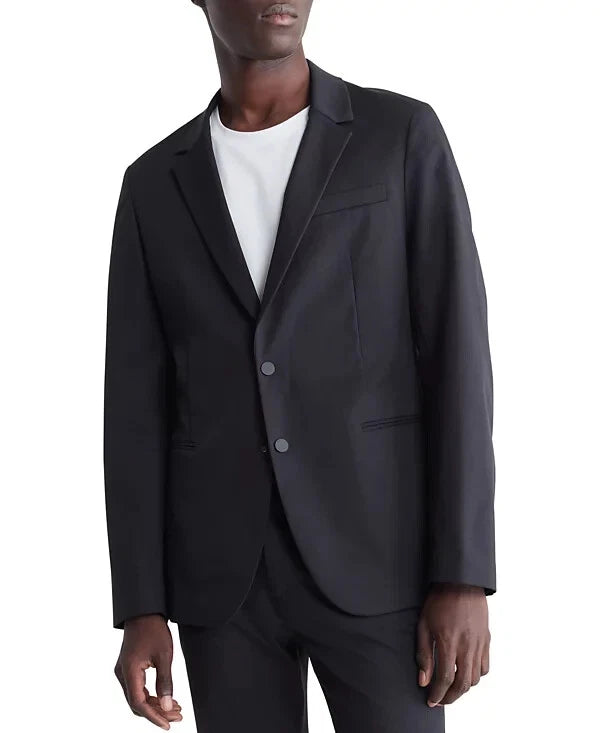 $269 Calvin Klein Mens Athletic Slim Fit Stretch Snap Button Blazer Black S