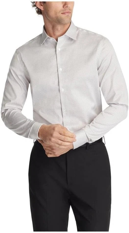 $98 Calvin Klein Men's Dress Shirt Regular Fit Refined Cotton Stretch M 15 32-33