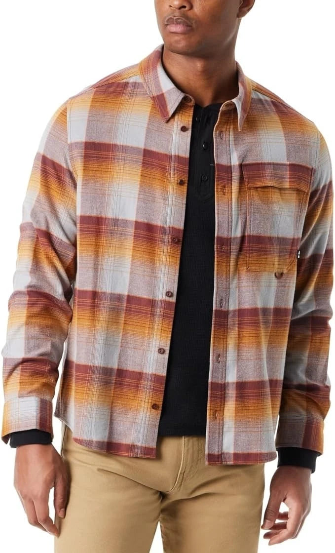 BASS OUTDOOR Men's Stretch Flannel Button Down Shirt, Sequoia, Small