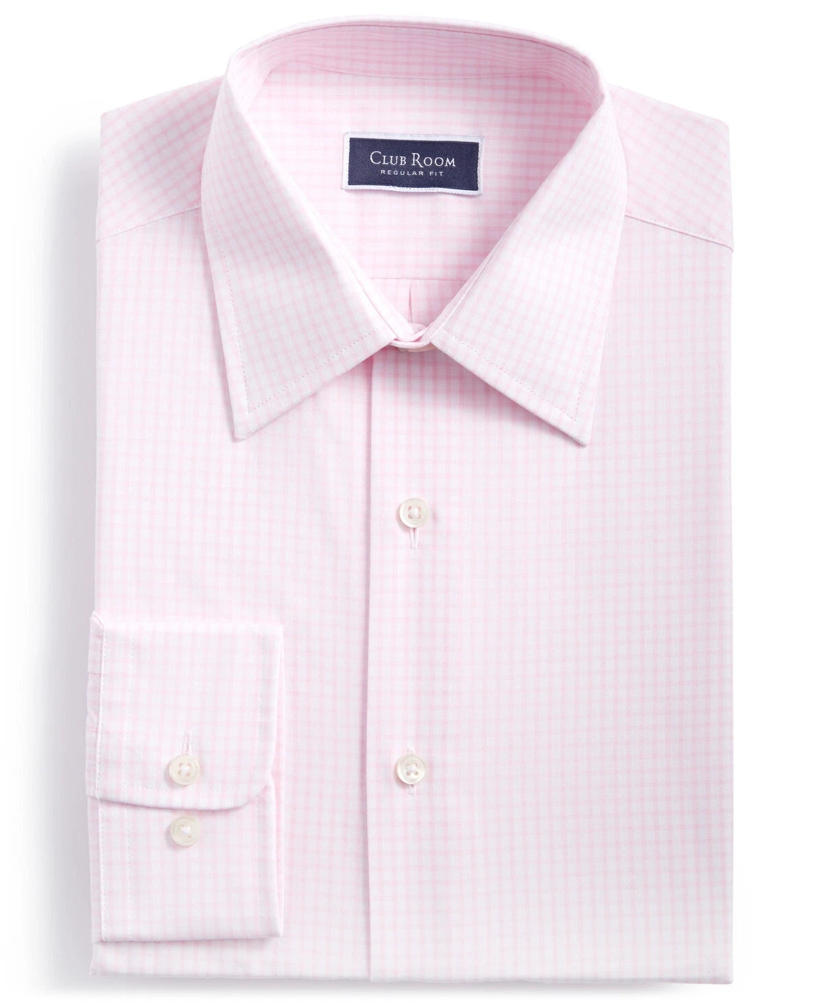 Club Room Men Regular fit Dress Shirt Check Pink S 14-14.5 in