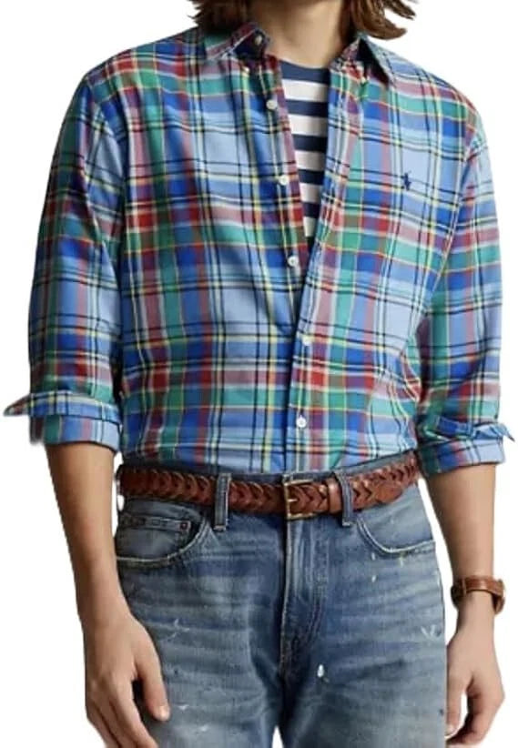 $125 Polo Ralph Lauren Men's Classic-Fit Plaid Oxford Shirt, Blue-Red, XXL