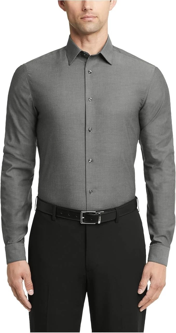 Calvin Klein Men's Slim Fit Herringbone Stretch Dress Shirt, Carbon M 15.5 32/33