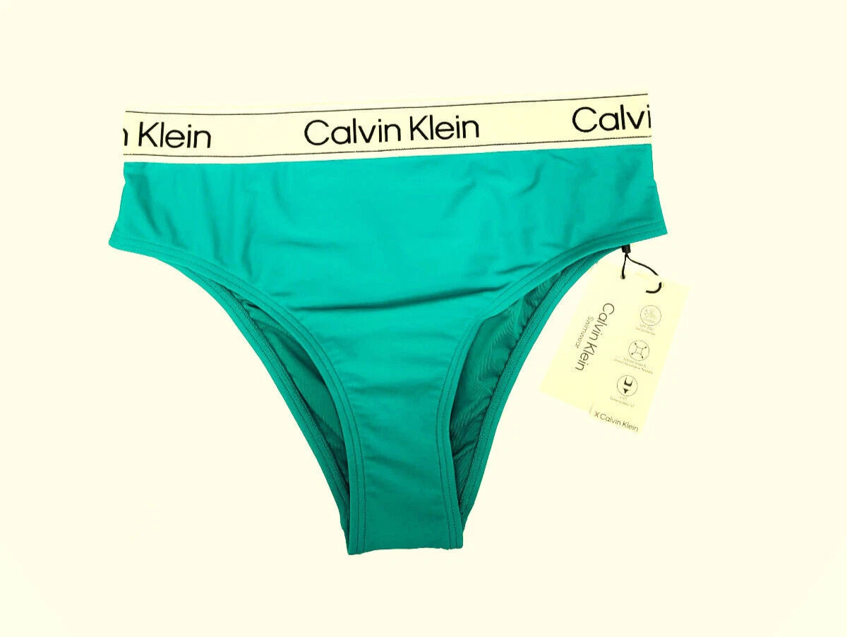 $48 Calvin Klein Swimwear Women UPF50+ Triangle Bikini Bottom Turquoise S