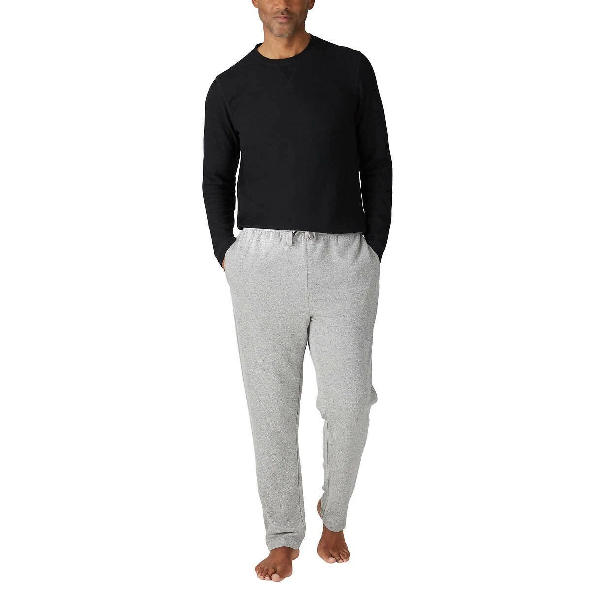 Eddie Bauer Men Black Thermal Top & Gray Fleece Bottom Pajama PJ Sleepwear XL
