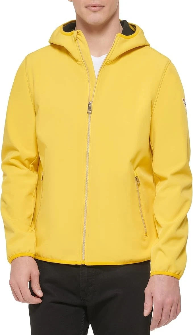 $150 Guess Men's Yellow Softshell Hooded Jacket Size Large