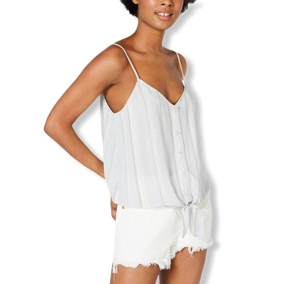 Hippie Rose Junior Womens L Sage Rust Stripe Button Up Tie Front Tank Top