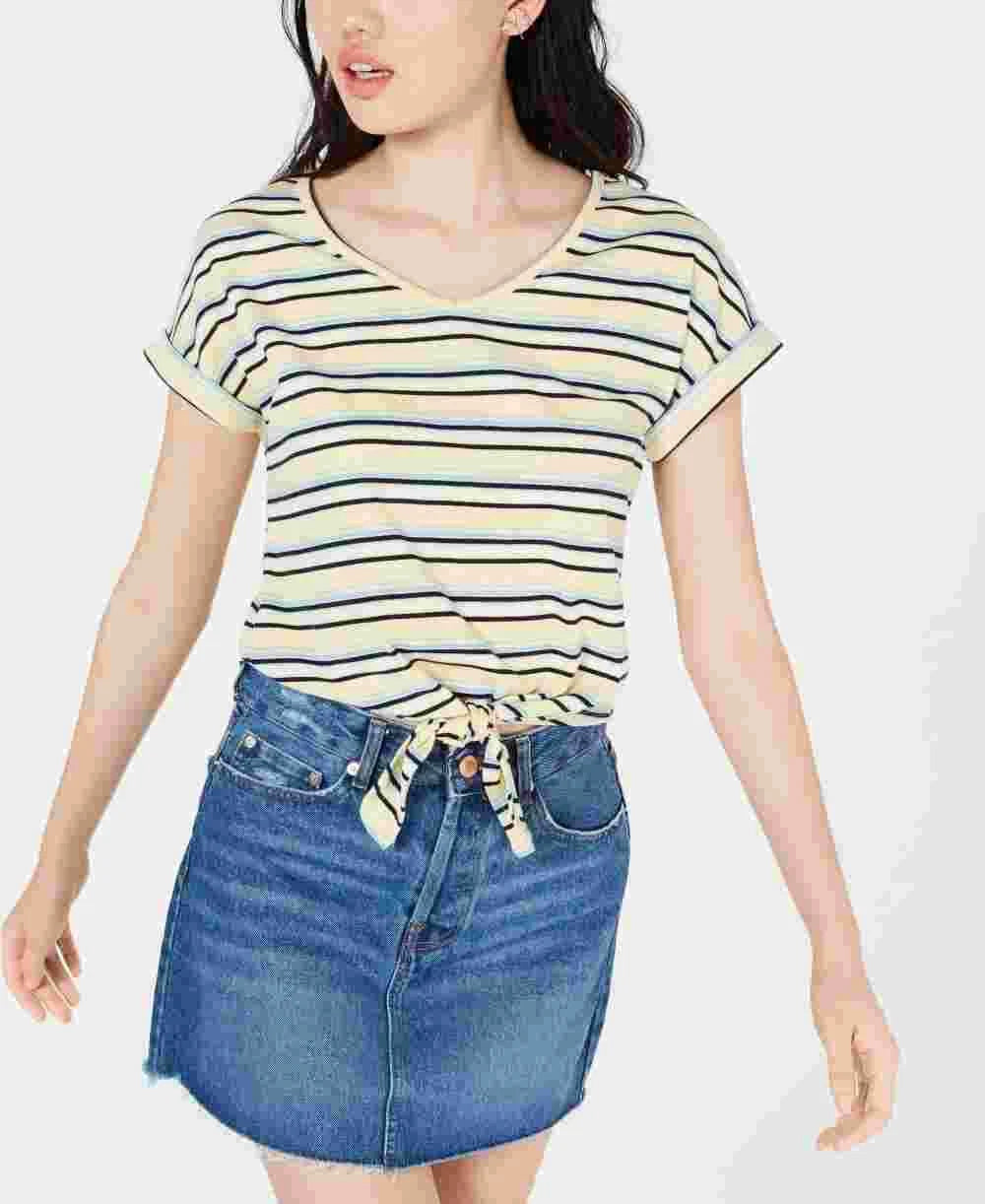 Hippie Rose Juniors' Tie-Front T-Shirt Yellow Size XLarge