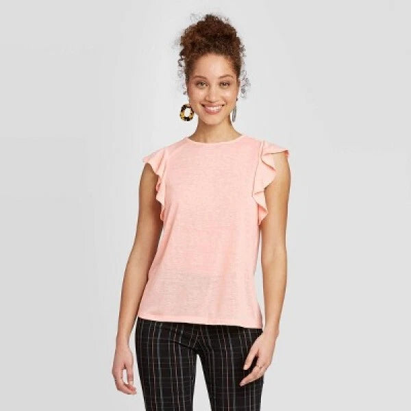 A New Day Women's Ruffle Short Sleeve T-Shirt - Pink - (Small)
