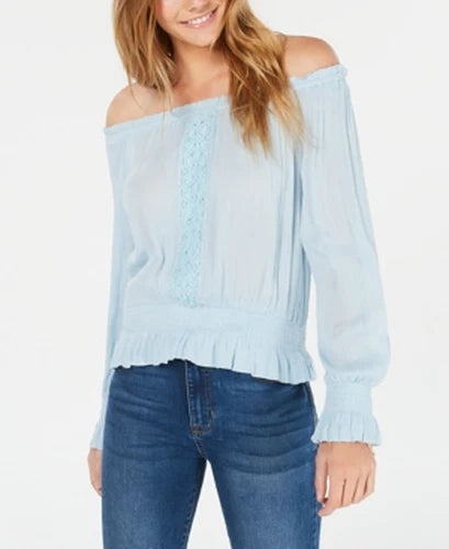 Planet Gold Juniors' Smocked Off-the-Shoulder Top - Cool Blue , L