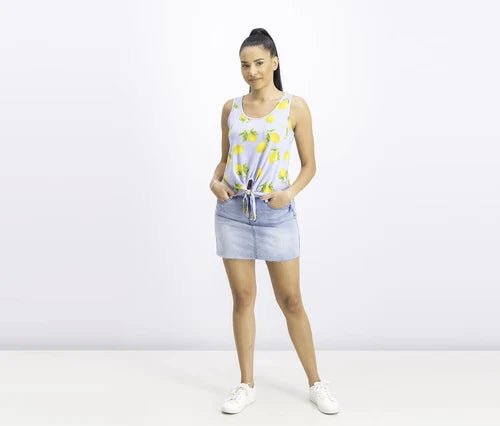 Rebellious One Juniors' Lemon Printed Tie-Front Tank Top Medium