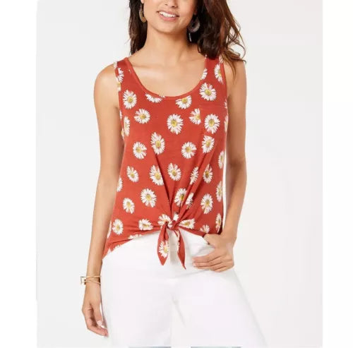 Rebellious One Juniors' Tie-Front Tank Top Orange Size Small
