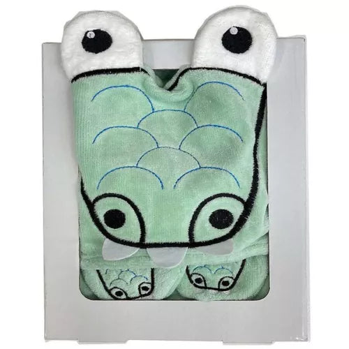 Moon and Stars Alligator Bath Gift Set 1 Pair Slippers & Hooded Towel 29” x 29”