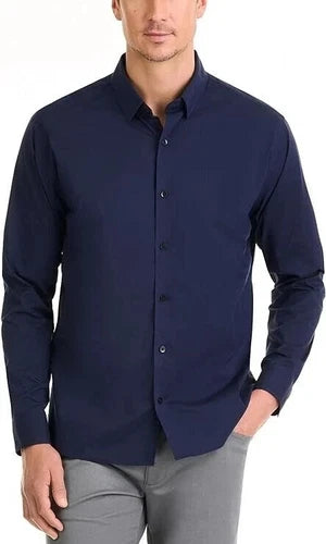 Van Heusen Men's Dress Shirt Regular Fit Stain Shield Stretch, Navy, 15"-15.5" M