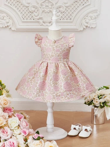 SHEIN Baby Floral Jacquard Ruffle Trim Dress Size 9-12 Months