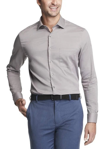 Van Heusen Men's Stain Shield Stretch, Gray Steel, L (16-16 1/2, 34-35)
