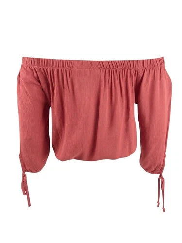 Polly & Esther Juniors' Off-The-Shoulder Tie-Sleeve Crop Top - Rust- Medium
