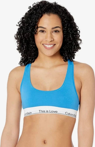 $28 Calvin Klein Pride Cotton This Is Love Unlined Bralette, Deep Sky Blue, XS