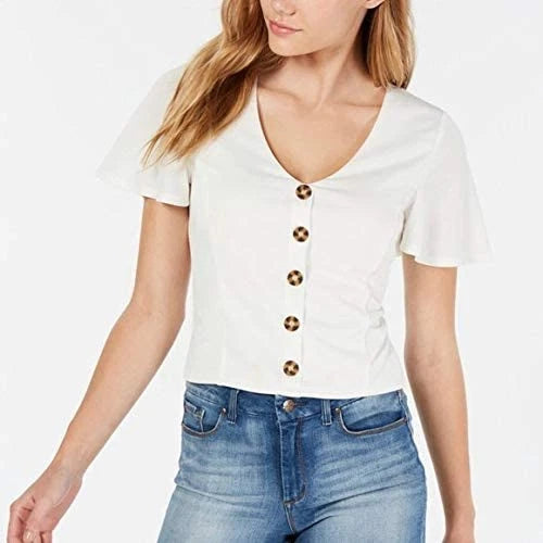 AMERICAN RAG Womens White Short Sleeve V Neck Crop Top Juniors Size: XL
